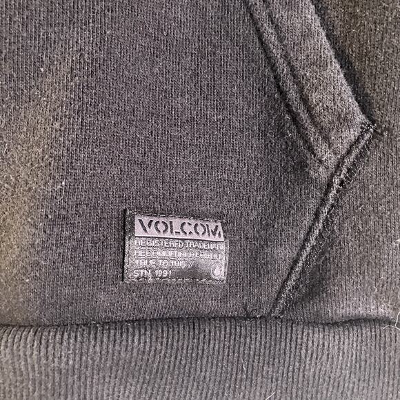 Volcom Hoodie Youth Large Black Thrifter Pullover Kangaroo Pocket Striped Sleeve - Picture 9 of 16